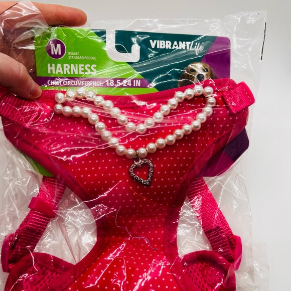 NWT Vibrant Life Harness Pink Polka dot with pearls and a heart. Size Medium - Picture 3 of 9